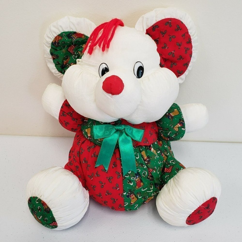 Tb Trading Co 10" Nylon Christmas Holiday Print Mouse Yard Hair Vintage Plush